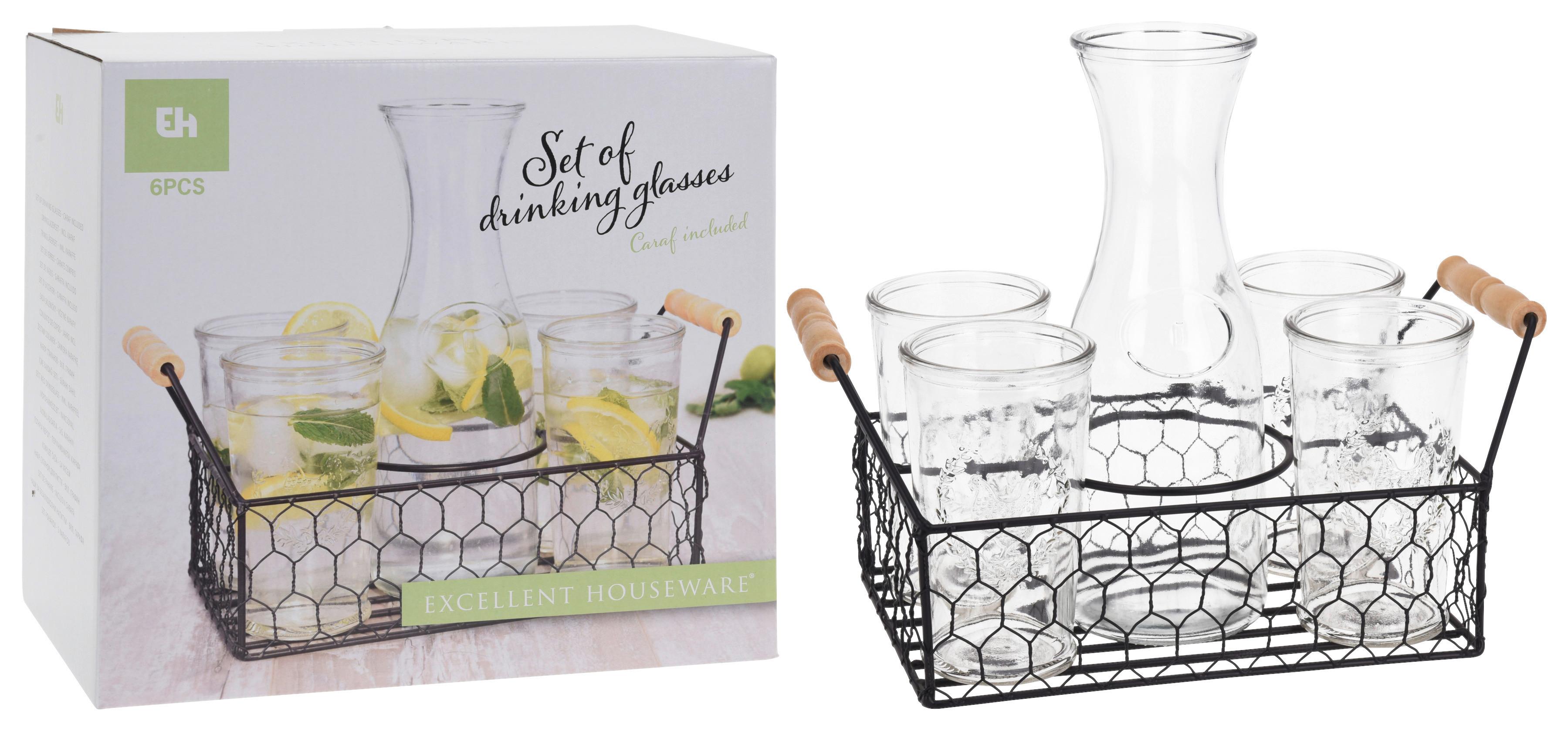 Gläserset 6er-Set 4x450ml Gläser, 1l Karaffe - Transparent, Basics, Glas (30/17,5/28cm)