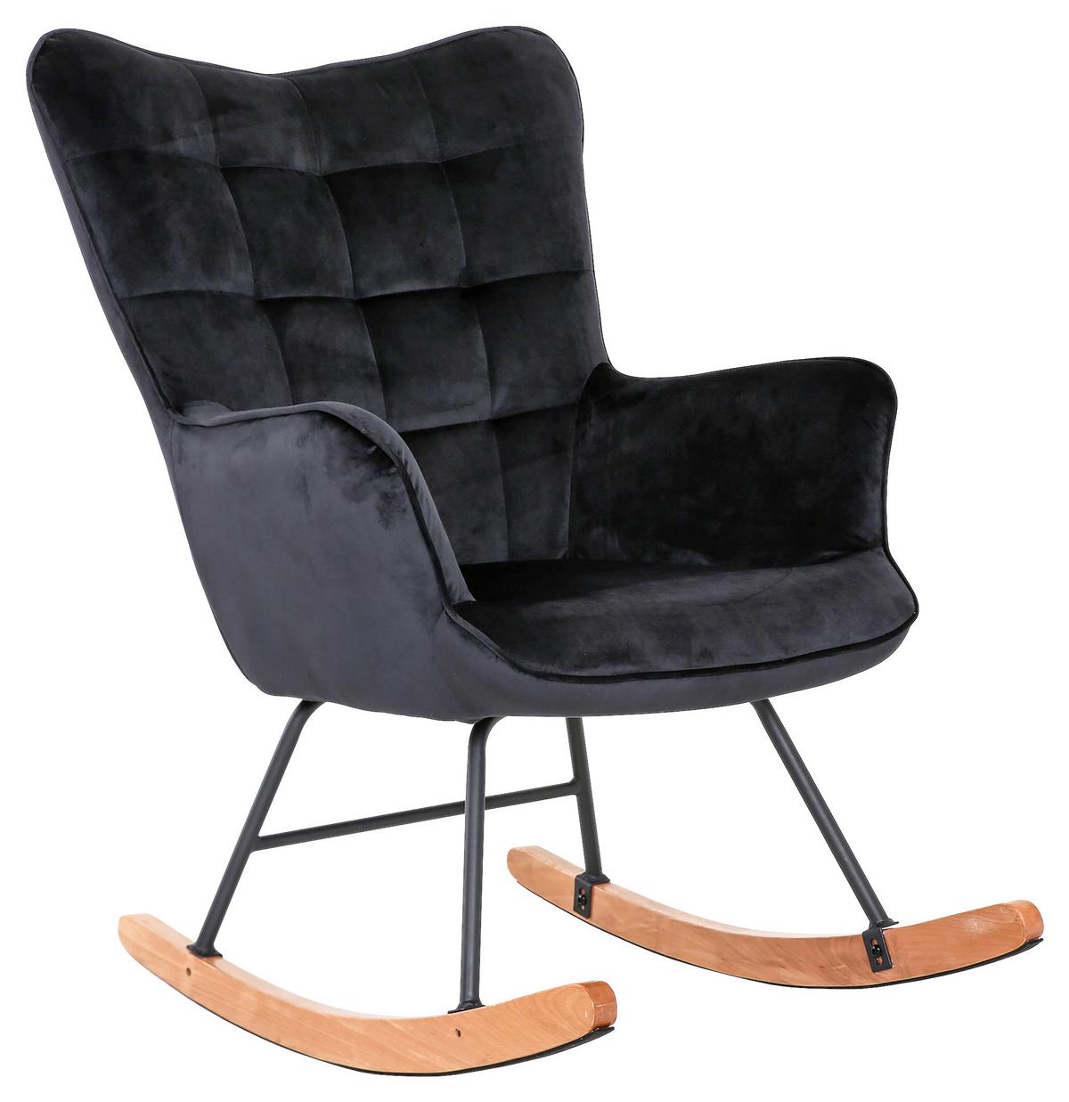 Schaukelstuhl Mit Armlehnen Richie Echtholz/samt Schwarz - Buchefarben/Schwarz, MODERN, Holz/Textil (72/92/92cm) - MID.YOU