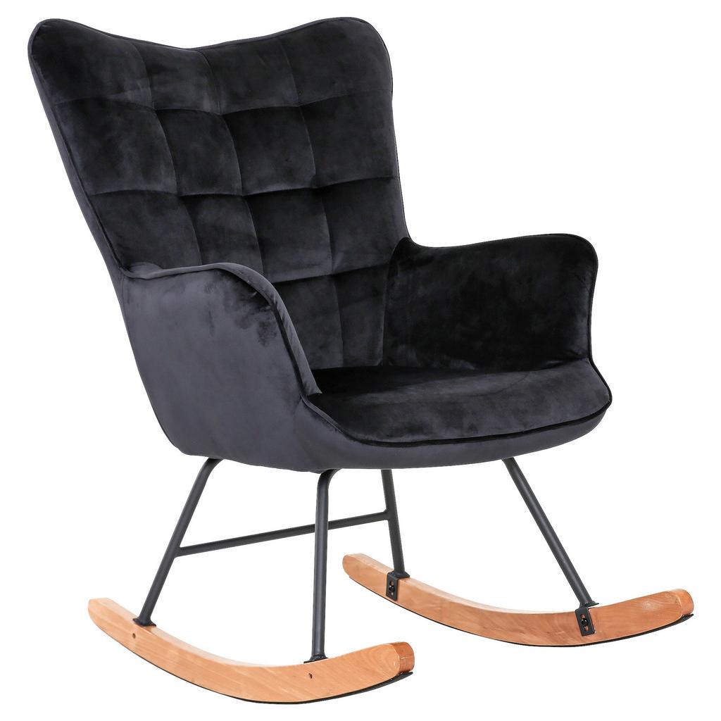 Schaukelstuhl mit Armlehnen Richie Echtholz/Samt Schwarz
