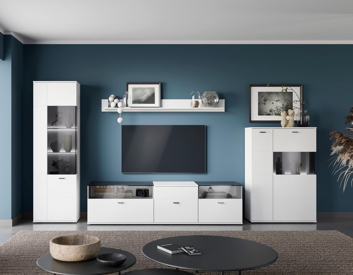 Vitrine Rion Weiß B: 90,1 cm - Weiß, MODERN, Glas/Holzwerkstoff (90/132,4/38cm)