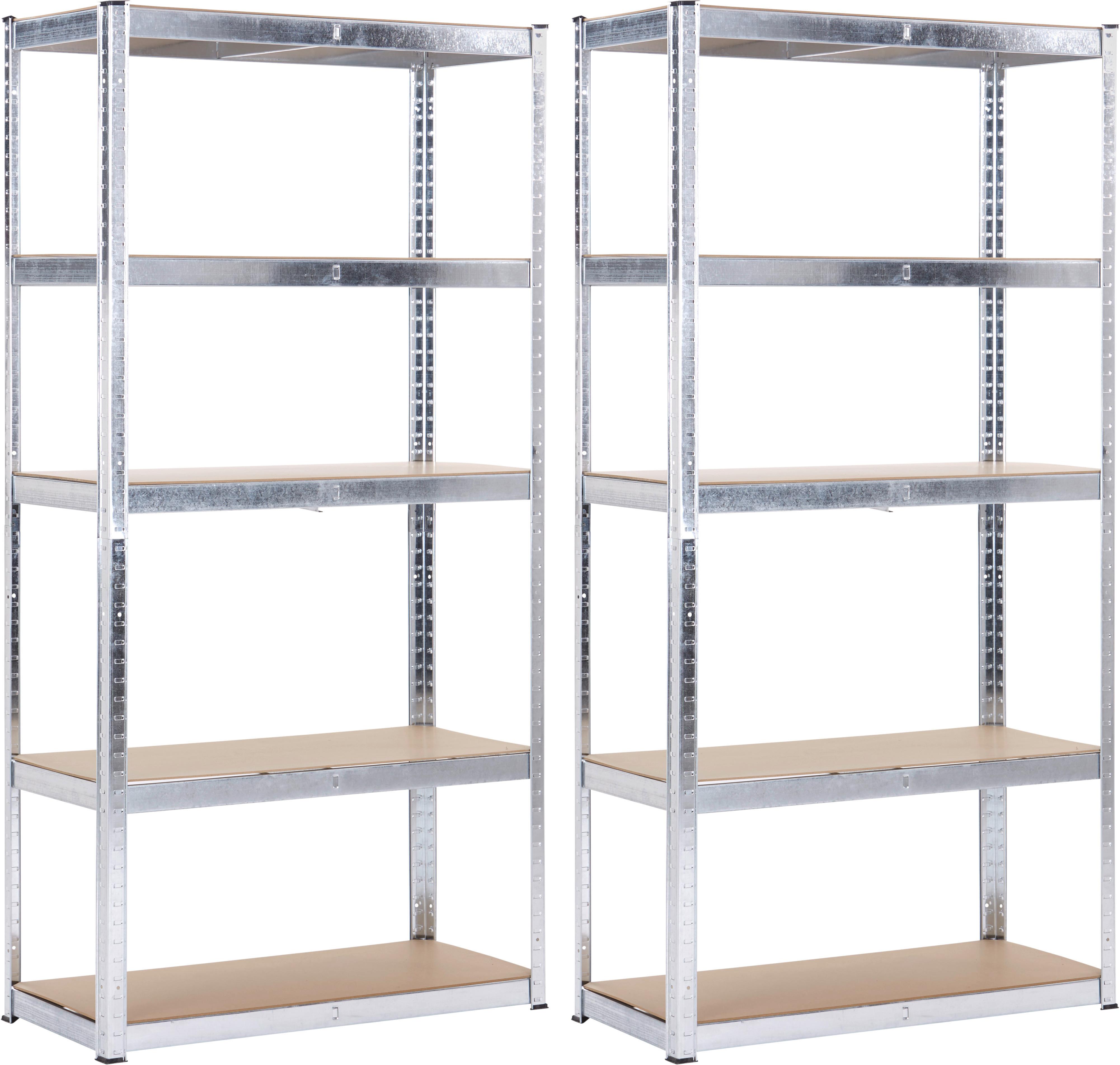 Schwerlastregal Paul 2-teiliges Set - Silberfarben/Naturfarben, Trend, Holzwerkstoff/Metall (90/40/180cm) - Homezone