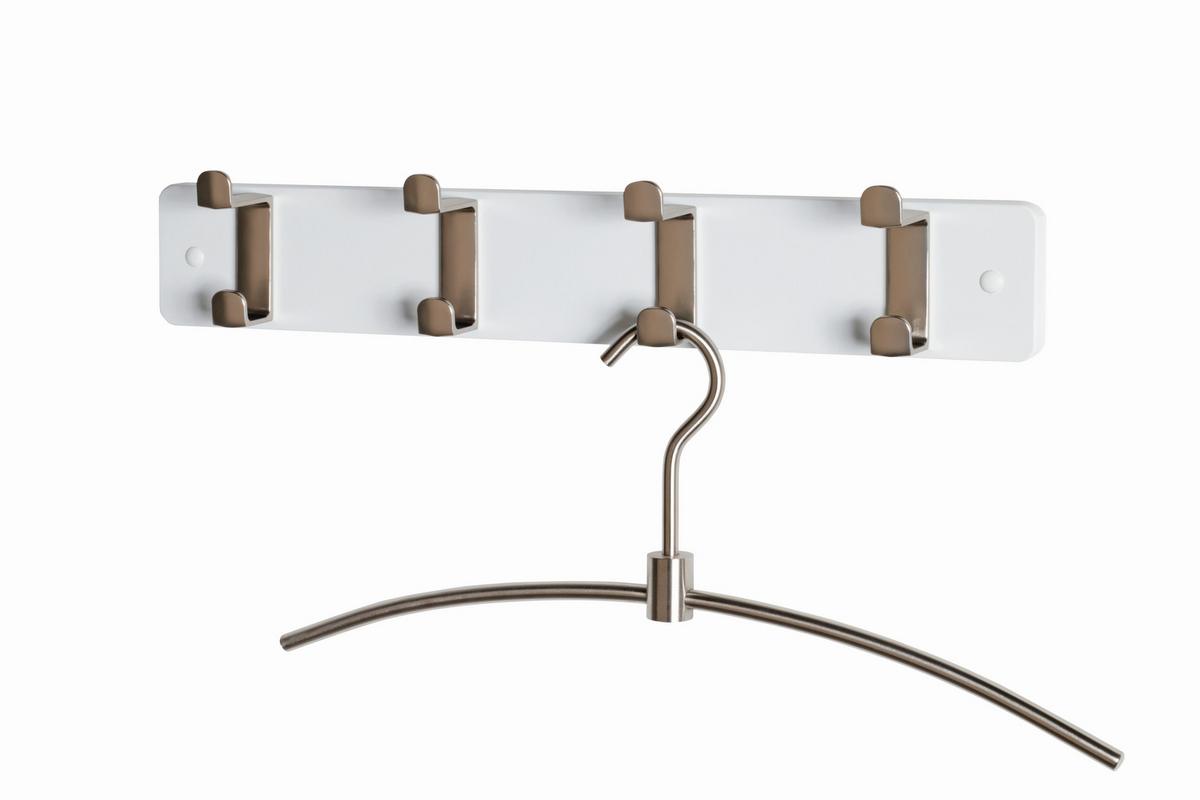 Lišta s háčikmi Freddy 4, biela - biela/farba ušľachtilej ocele, Konventionell, kov/kompozitné drevo (45/7/6cm) - Mömax