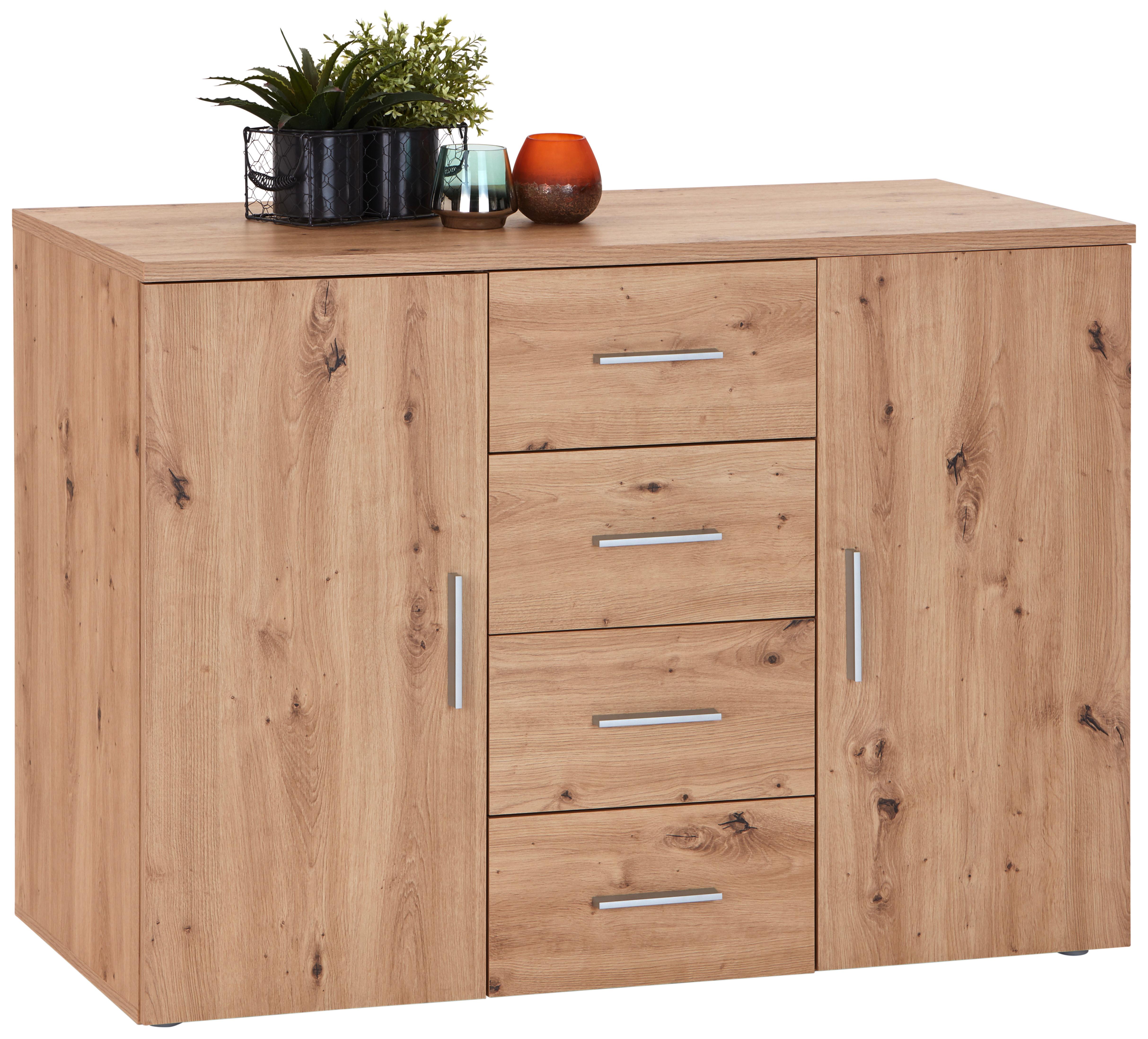KOMODA TRIO NEW TRIK02 - šedá/barvy dubu, Moderní, kompozitní dřevo/plast (120/86/50cm)