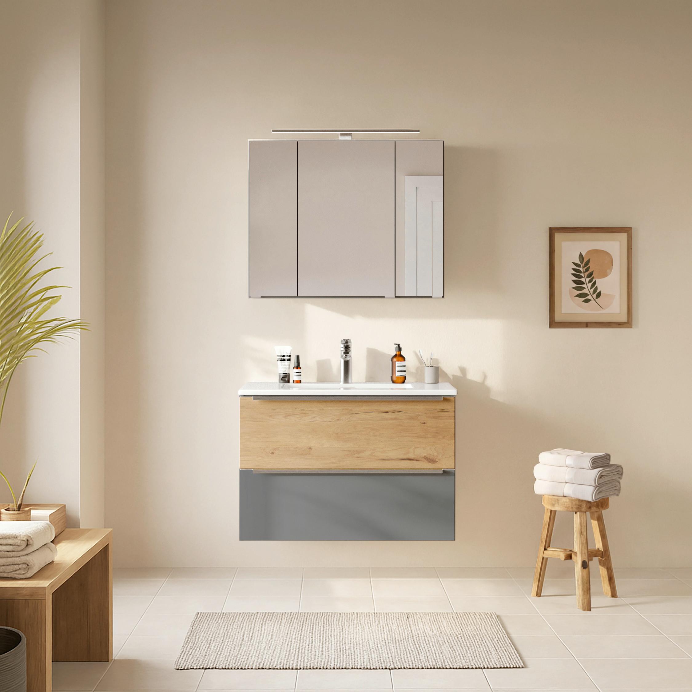 Badezimmer Verona Grau/Wildeiche 2-teilig - Wildeiche/Weiß, Trend, Glas/Holzwerkstoff (80/200/47cm) - Held