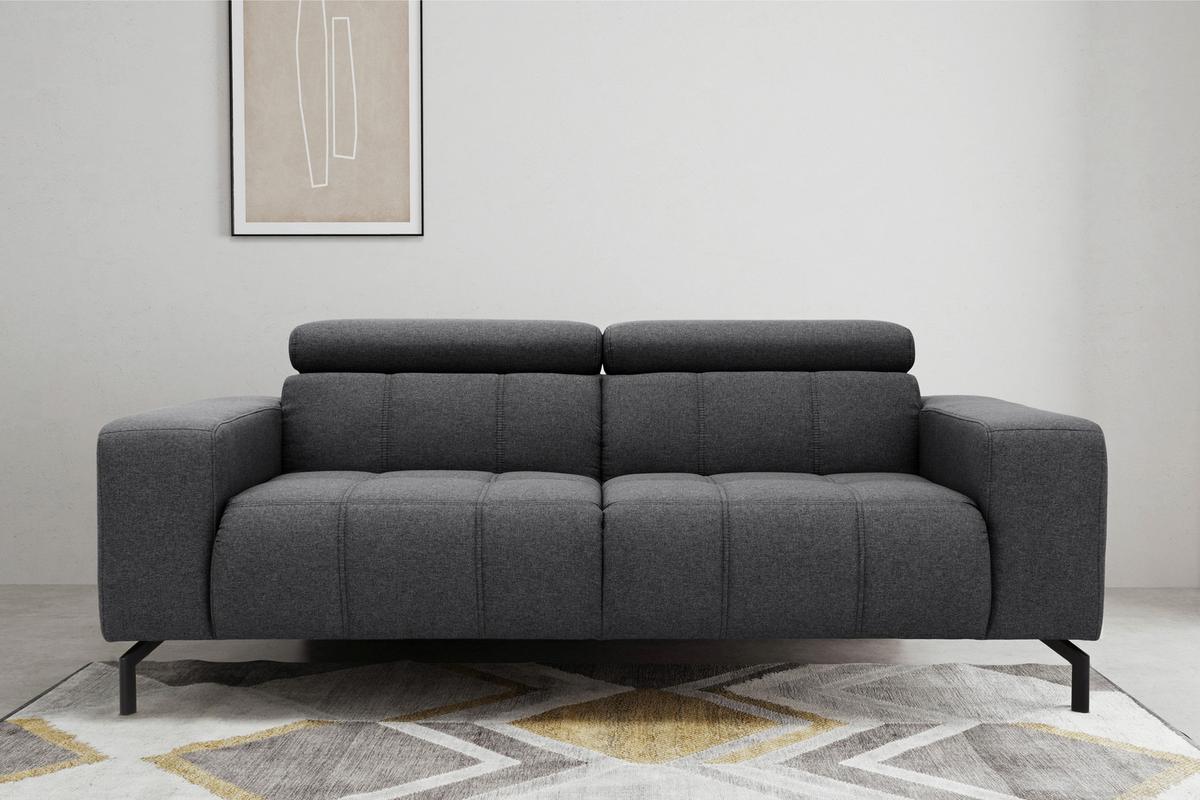 2-Sitzer-Sofa Cunelli Grau Webstoff - Schwarz/Grau, Design, Textil (208/79/104cm) - MID.YOU