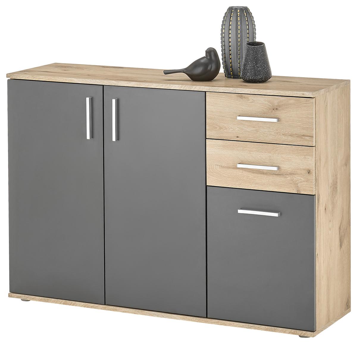 Kommode 120 cm Bc 1040 Eichefarben/Grau - Eichefarben/Silberfarben, Design, Holzwerkstoff (120/84/35cm) - MID.YOU