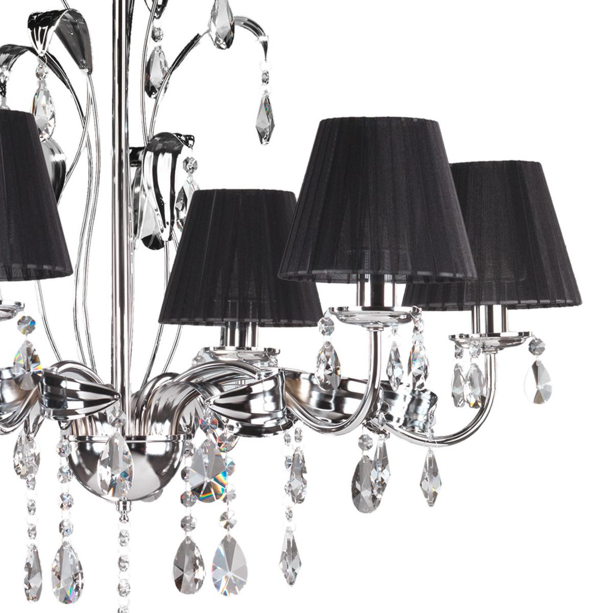 Kristall-Hängeleuchte 4865/6cn - Chromfarben/Schwarz, KONVENTIONELL, Glas/Textil (80/120cm)