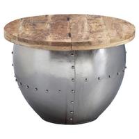 Couchtisch Rund mit Holzplatte Wohnling Mango/Silber - Silberfarben/Braun, MODERN, Holz/Metall (60/60/43cm) - MID.YOU