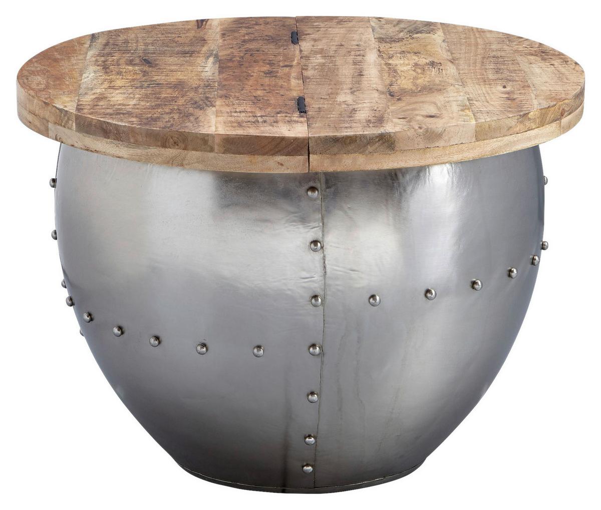 Couchtisch Rund mit Holzplatte Wohnling Mango/Silber - Silberfarben/Braun, MODERN, Holz/Metall (60/60/43cm) - MID.YOU