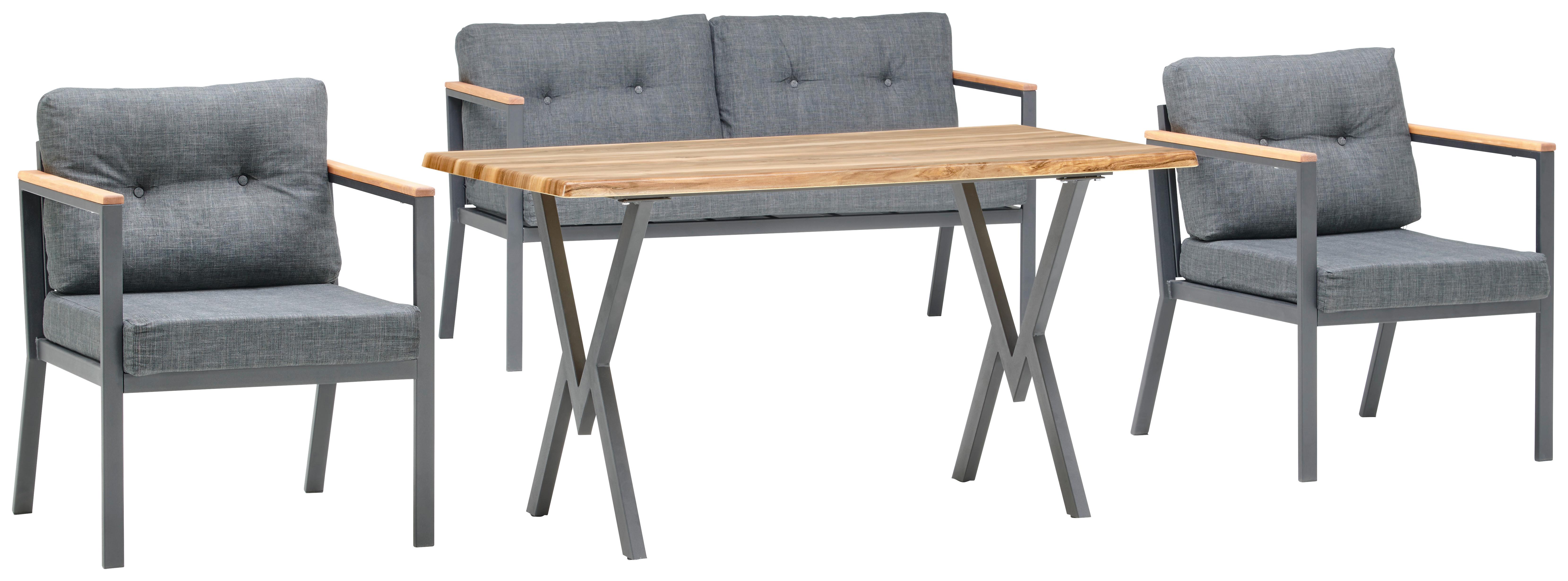 Loungegarnitur 4-tlg. Merida Metall/holzdekor Mit Kissen - Anthrazit/Birkefarben, MODERN, Holzwerkstoff/Textil - Beldano