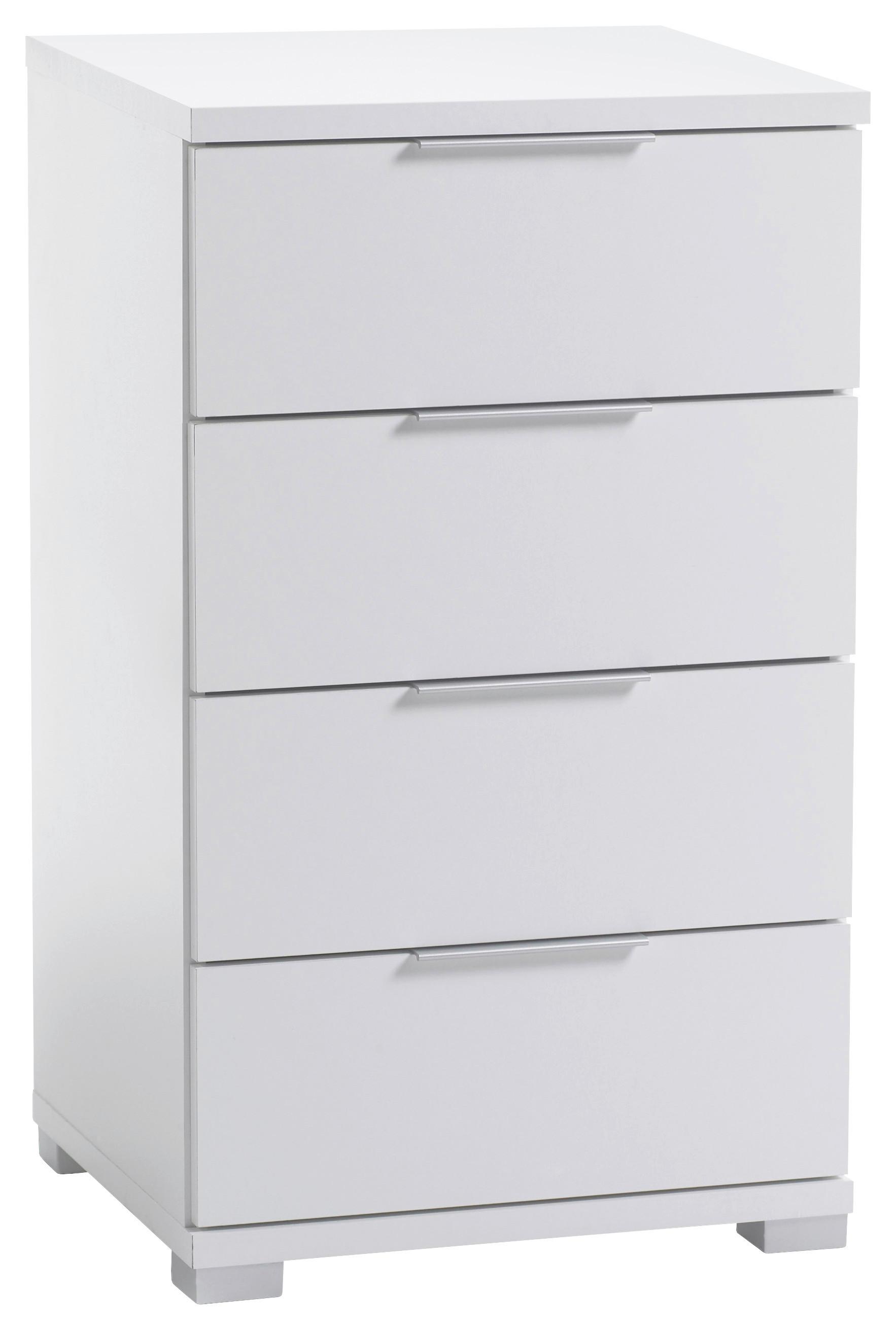 Nočný stolík biela 4 zásuvky - biela/strieborná, Basics (46/79/42cm) - P & B