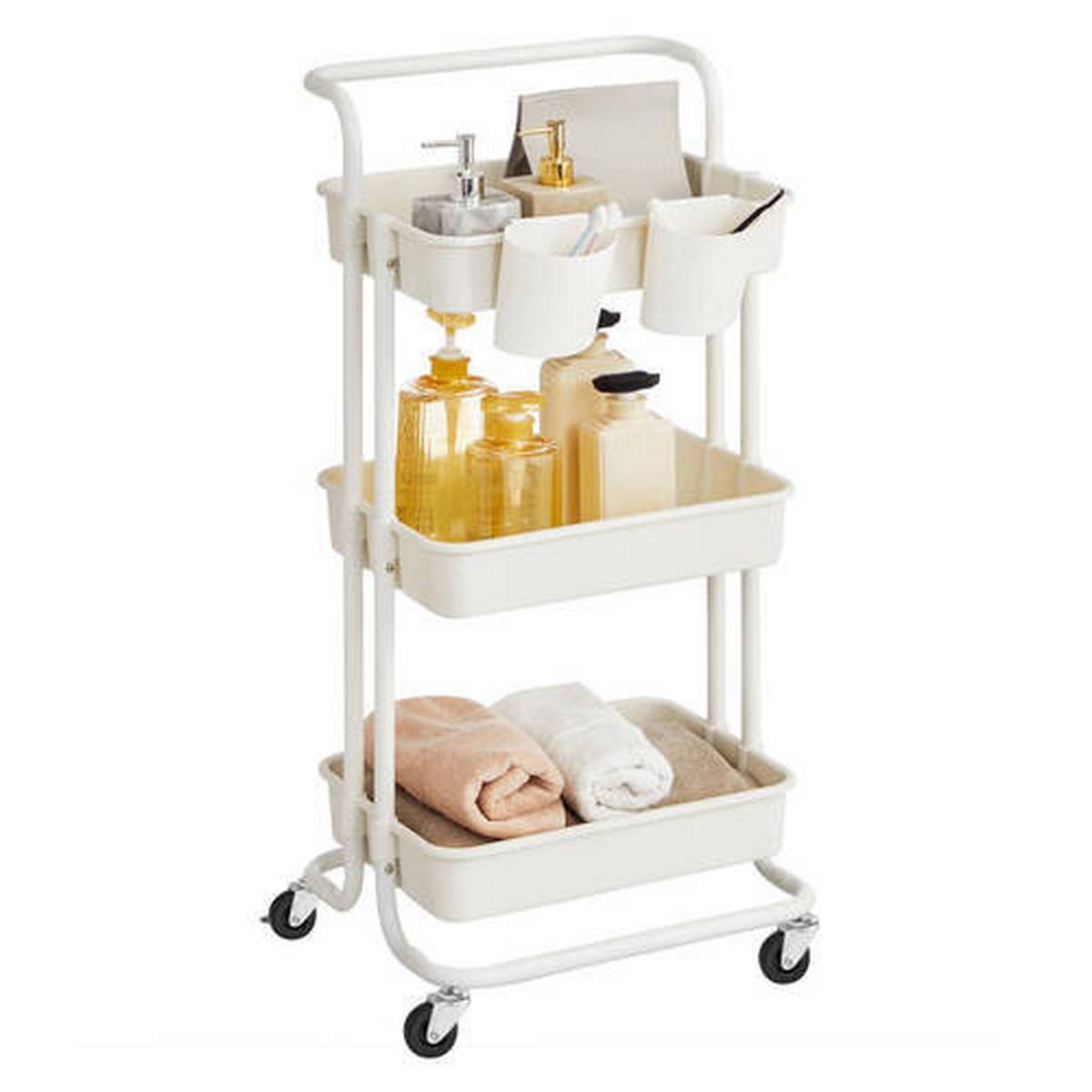 Allzweckwagen Songmics Mit 3 Fächern+2 Einhängefächer, Weiß - Weiß, Basics, Metall (41,6/33,5/86,3cm) - Boxxx