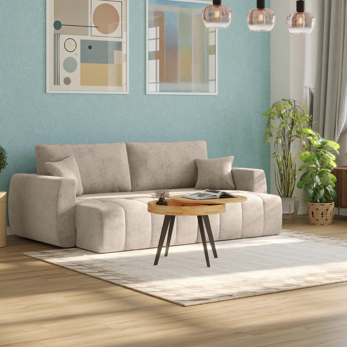 Schlafsofa Bali - Beige/Schwarz, MODERN, Holz/Textil (245/74-90/104cm) - Luca Bessoni