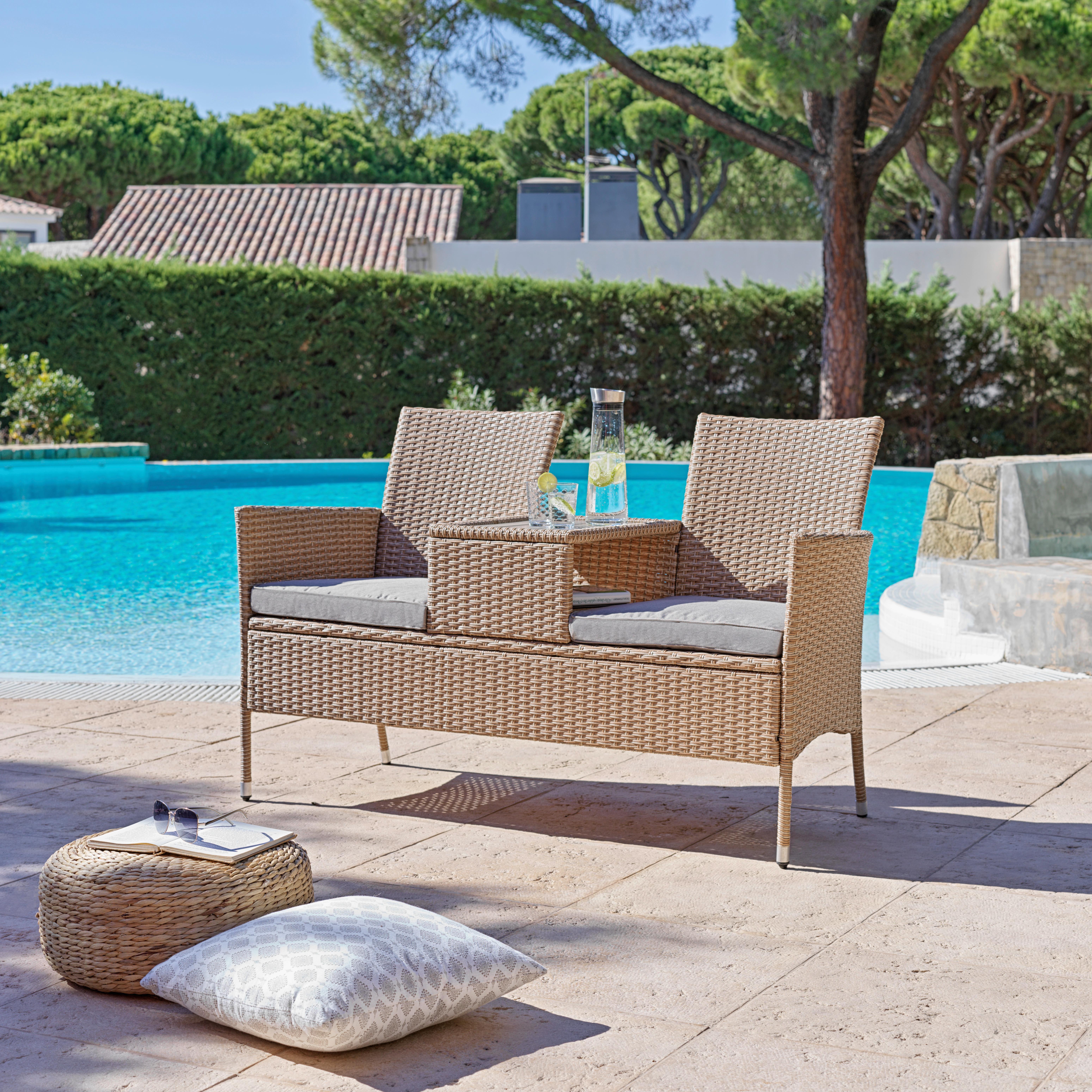 Gartenbank Polyrattan 2-Sitzer Pescara Grau mit Kissen - Grau, MODERN, Kunststoff/Textil (143/87/64.5cm) - Luca Bessoni