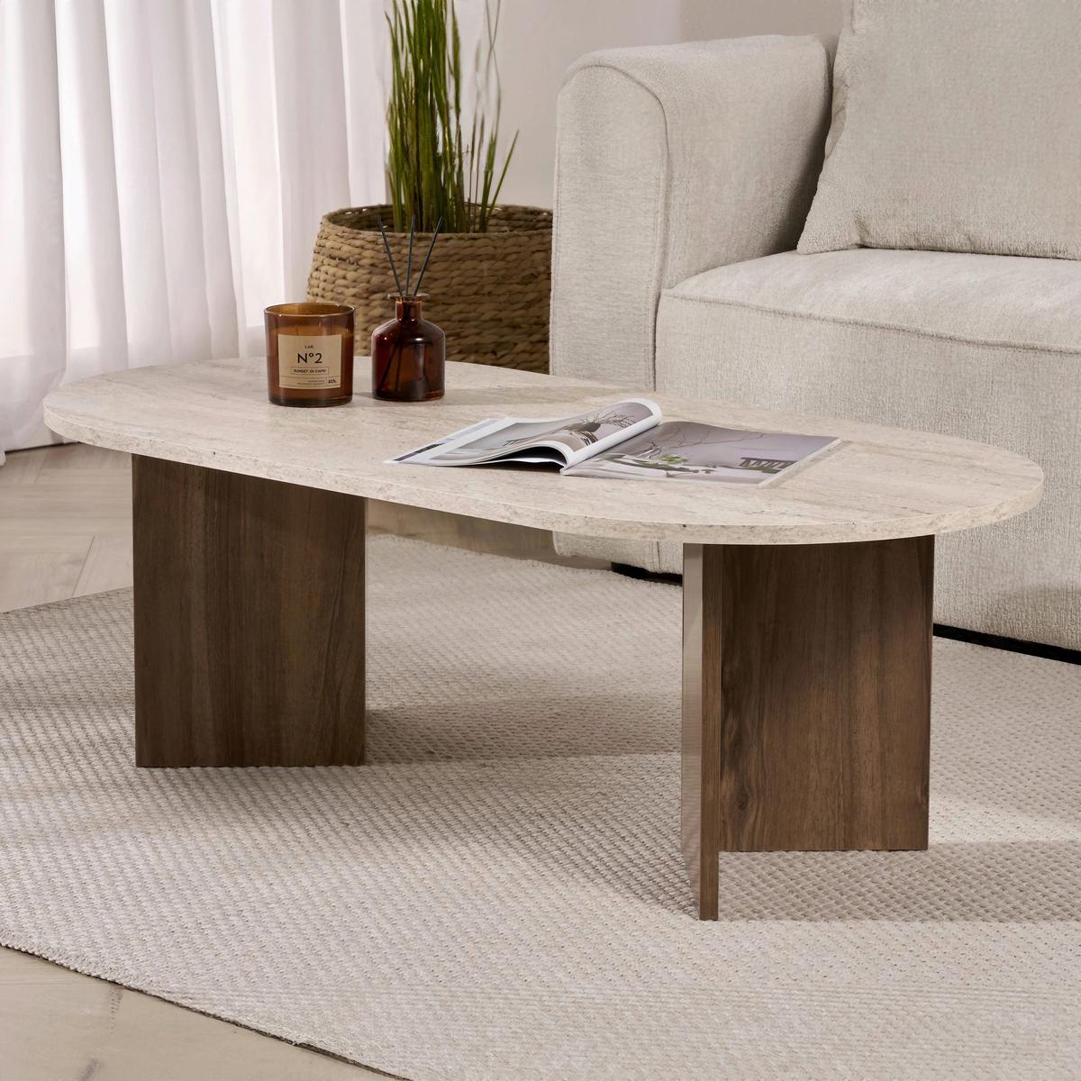 Couchtisch Sable Elfenbein/ Walnussfarben B: 119cm - Elfenbein/Walnussfarben, Design, Holzwerkstoff (119/40/60cm) - MID.YOU