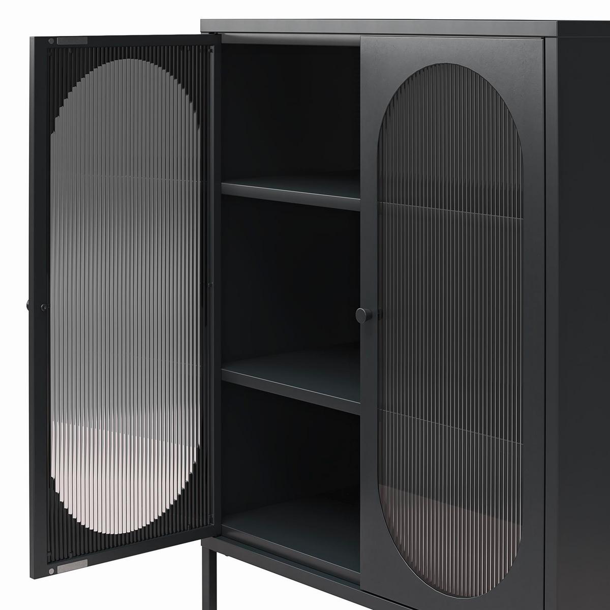 Highboard Luna Schwarz B: 80 cm - Schwarz, Design, Glas/Metall (80/102/40cm) - MID.YOU