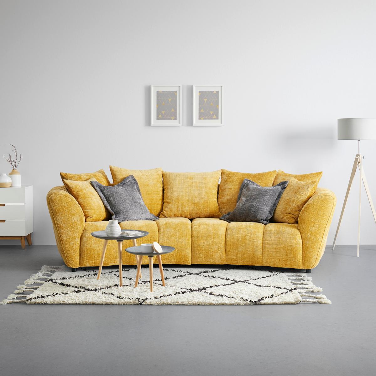 Velká pohovka BONELLI, žlutám s polštáři - černá/žlutá, Moderní, textil/plast (280/74cm) - Mömax