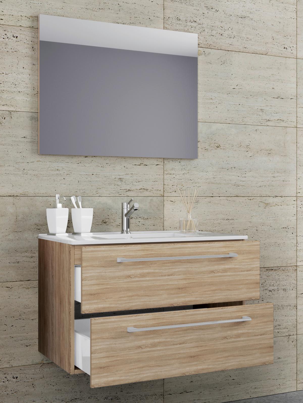 Badezimmer Badinos 3-teilig Sonoma Eiche B: 60 Cm - Weiß/Sonoma Eiche, MODERN, Keramik/Holzwerkstoff (60cm) - MID.YOU