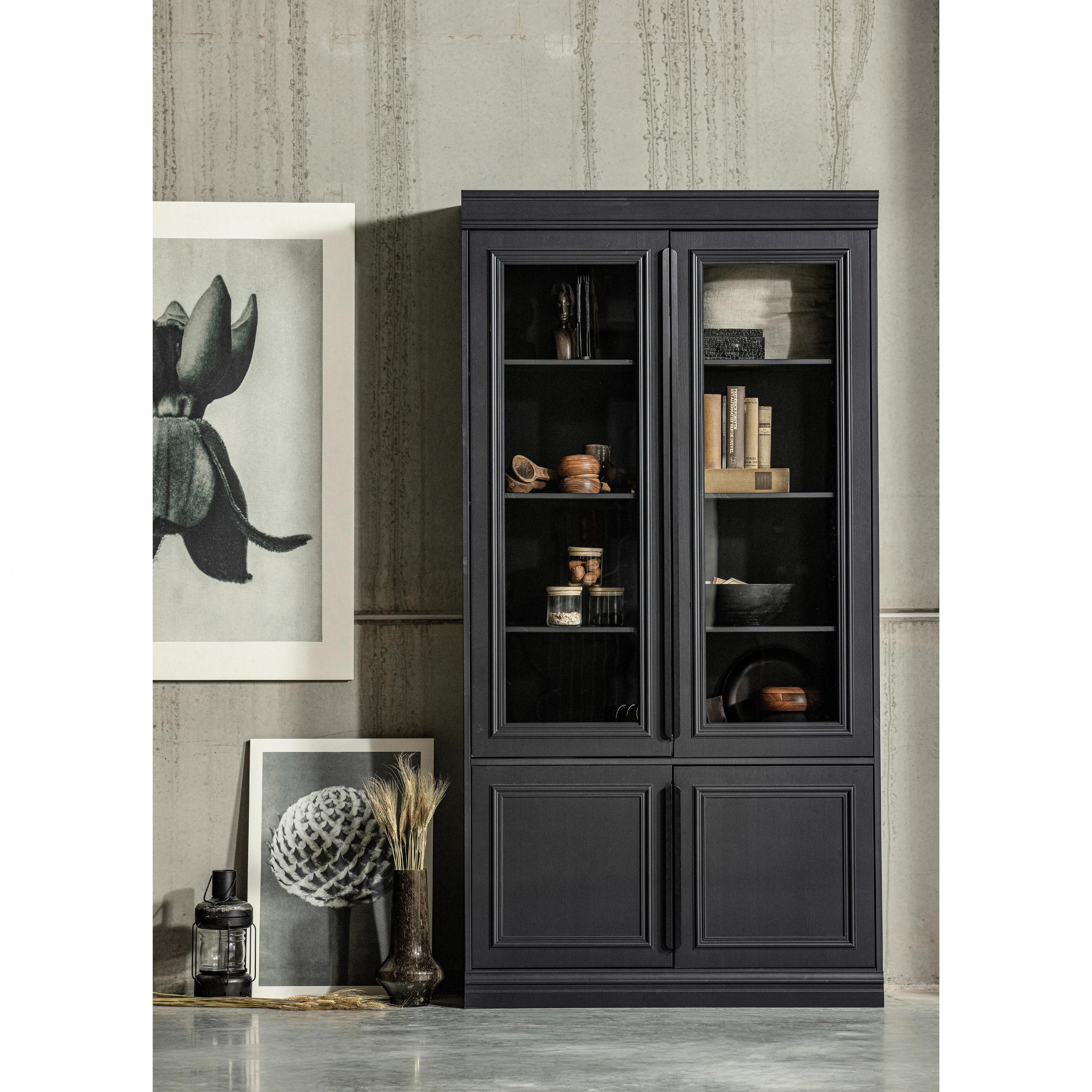 Vitrine Organize Schwarz B: 110 Cm - Schwarz, Design, Glas/Holz (110/215/44cm) - Livetastic