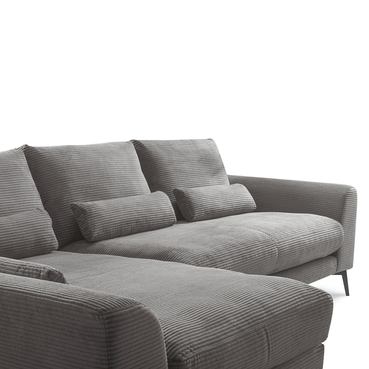 Ecksofa Berlin Cord Grau 172x313 cm - Schwarz/Grau, Design, Textil (172/313cm) - P & B