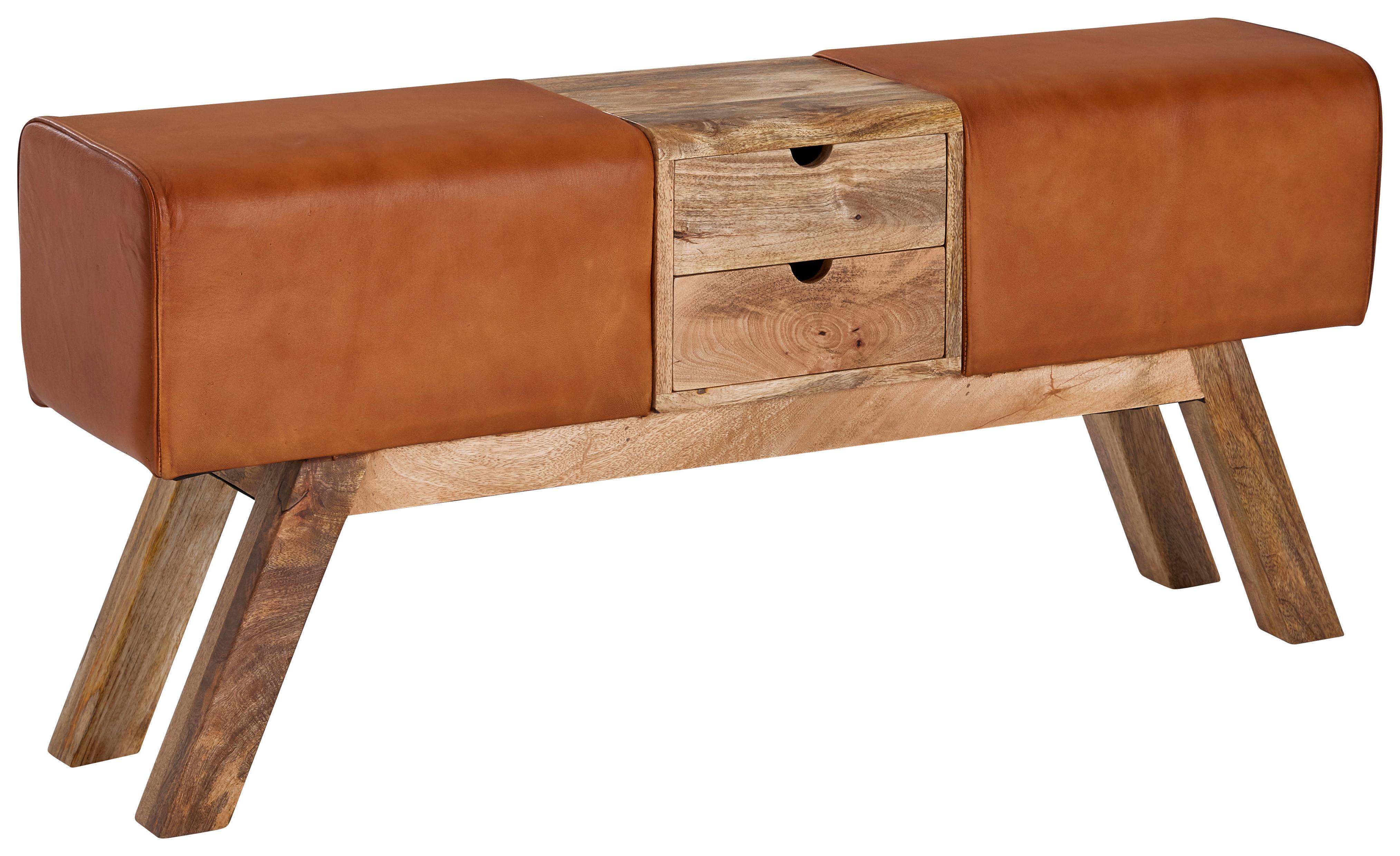 Garderobenbank B: 120 cm mit 2 Schubladen Braun - Braun, MODERN, Leder/Holz (120/56/30cm) - MID.YOU