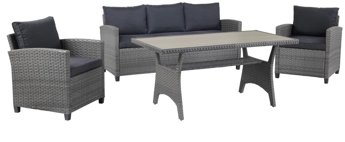 Loungegarnitur 4-Tlg. Lisabon aus Kunststoff mit Kissen - Braun/Grau, MODERN, Kunststoff/Textil - Luca Bessoni