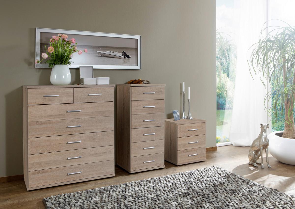 Komoda OSAKA šířka 91cm - barvy dubu/barvy hliníku, Konvenční, kompozitní dřevo/plast (91/106/40cm) - MID.YOU