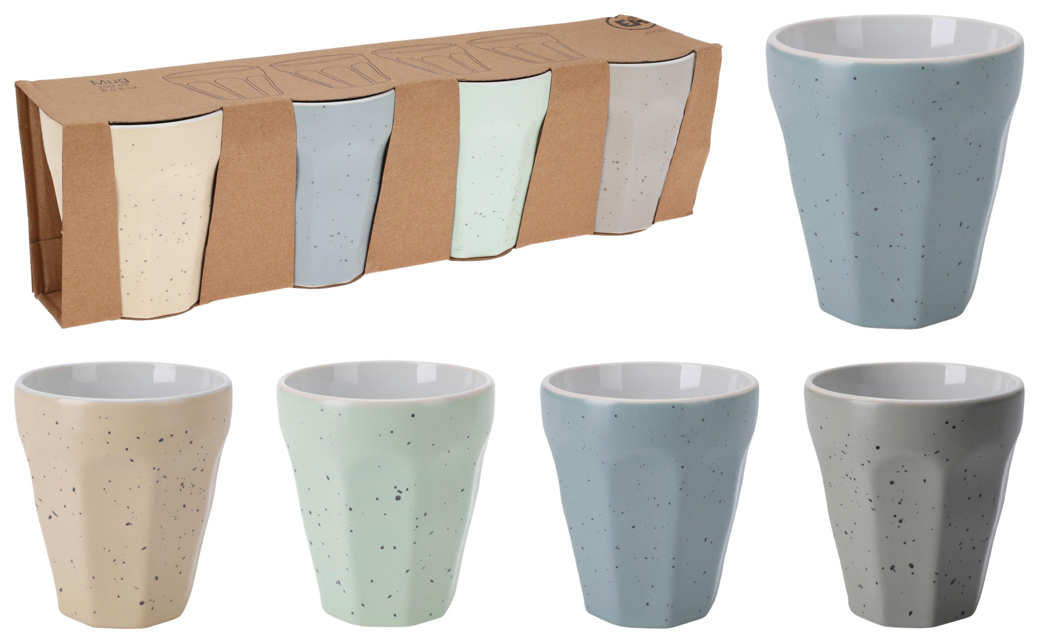 Kaffeebecher Porzellan 250ml 4 Stk. Beige/Blau/Grün/Grau - Blau/Beige, Basics, Keramik (8,5/8,5/9cm)