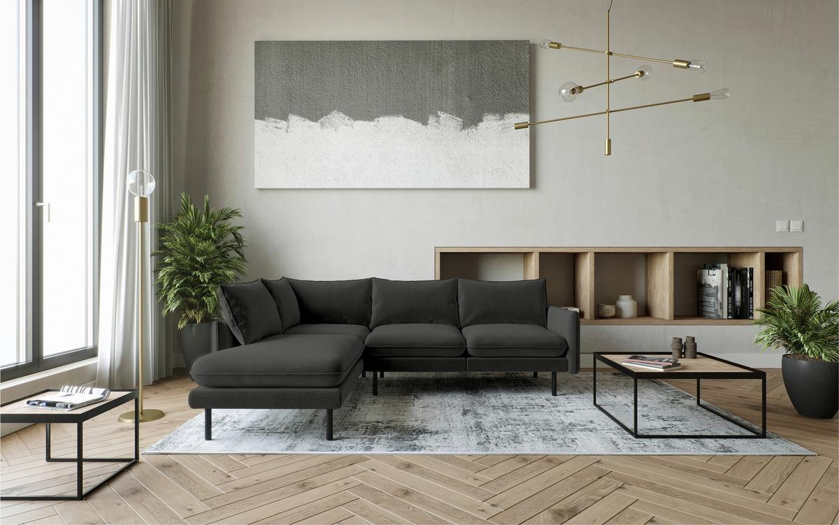 Ecksofa Samos Dunkelgrau S: 204x267 cm - Dunkelgrau/Schwarz, Design, Textil (204/267cm) - Livetastic