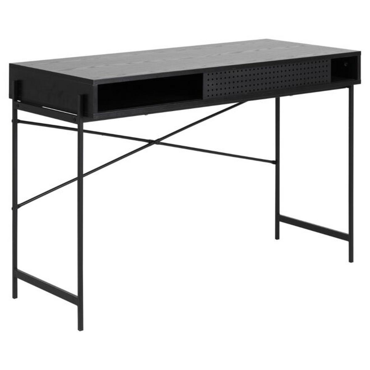 Schreibtisch Mit Schiebetür B:110cm H:50cm Angus Schwarz - Schwarz, KONVENTIONELL, Holzwerkstoff/Metall (110/50/75cm) - MID.YOU