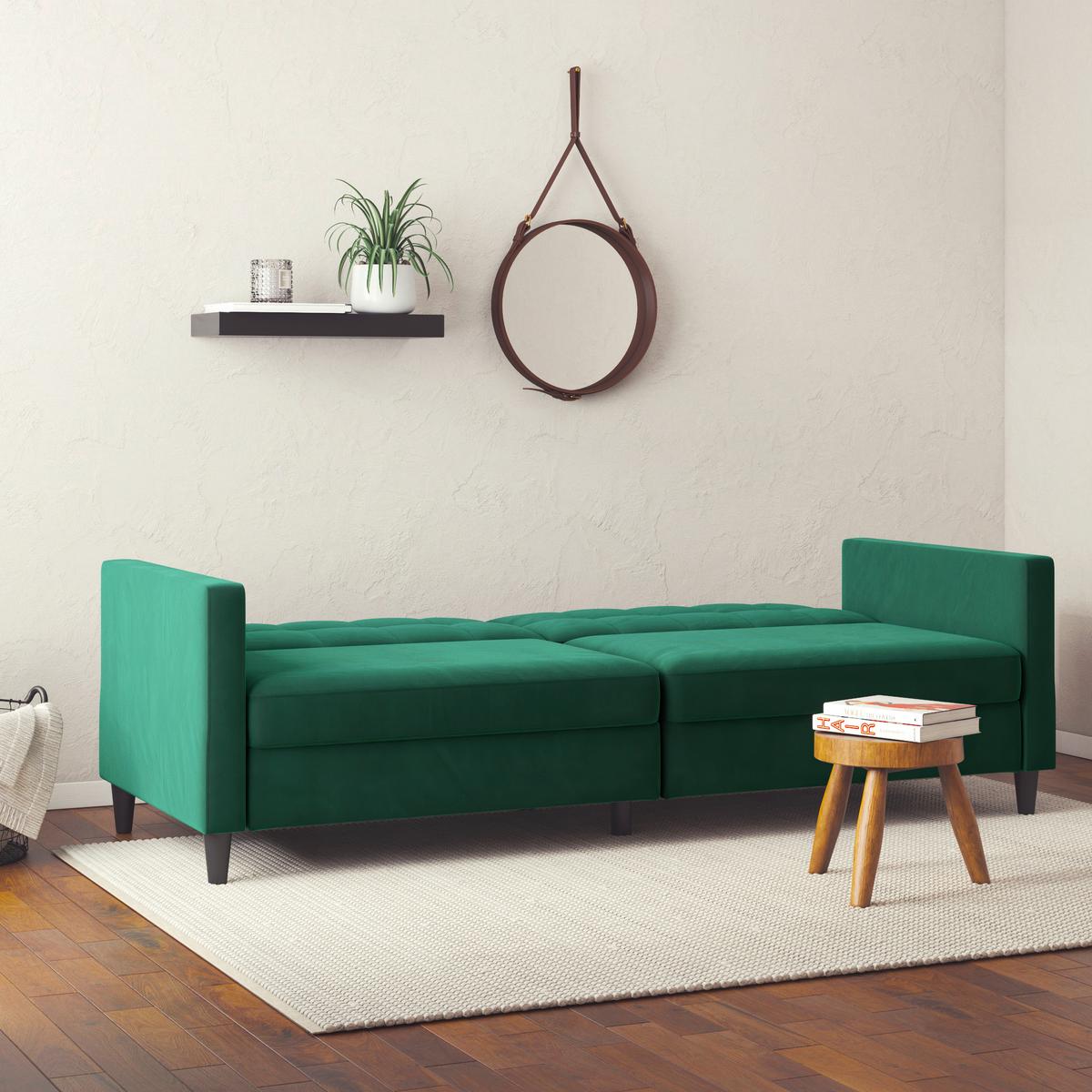 Schlafsofa Hannover Dunkelgrün, mit Schlaffunktion - Dunkelgrün/Schwarz, Basics, Textil (203/82/83cm) - Livetastic