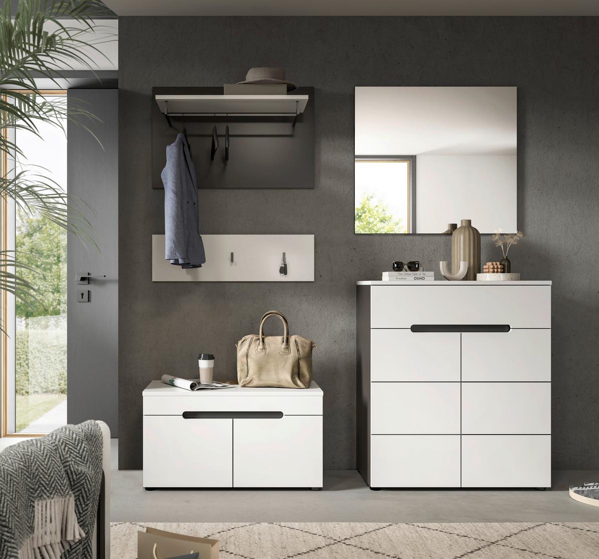 Garderobe Canu 4-Teilig Grau/Weiß B: 175 cm - Weiß/Grau, Design, Holzwerkstoff (175/190/37cm) - Livetastic