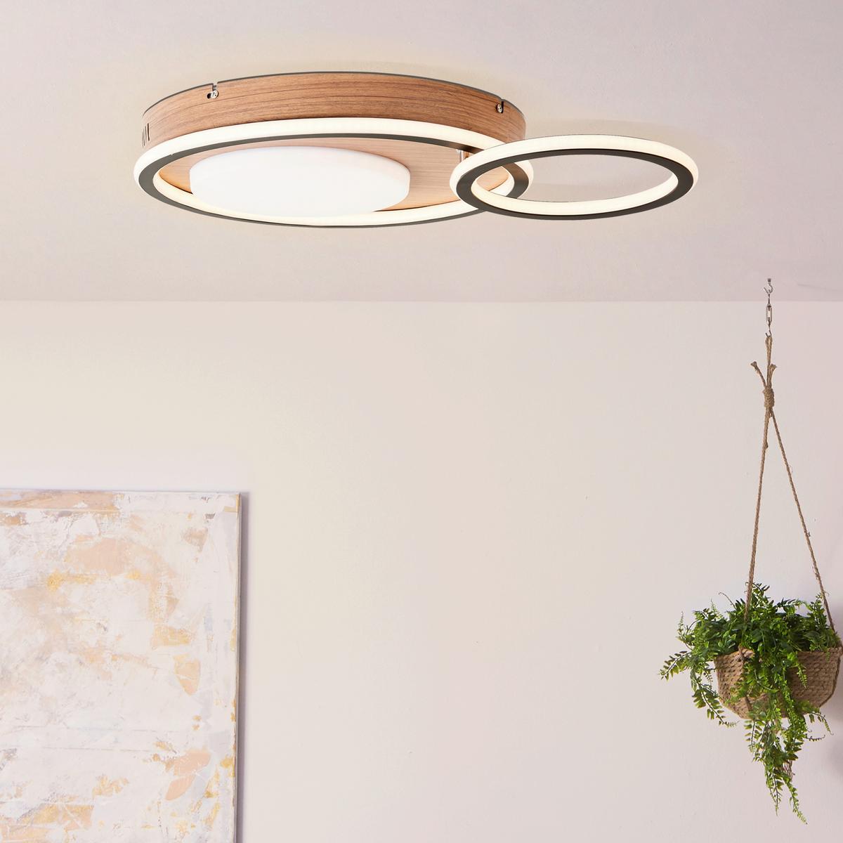 LED-Deckenleuchte Karney L: 57 cm Mit 3 Helligkeitsstufen - Schwarz/Braun, Design, Kunststoff/Metall (39,4/57/8cm) - Brilliant