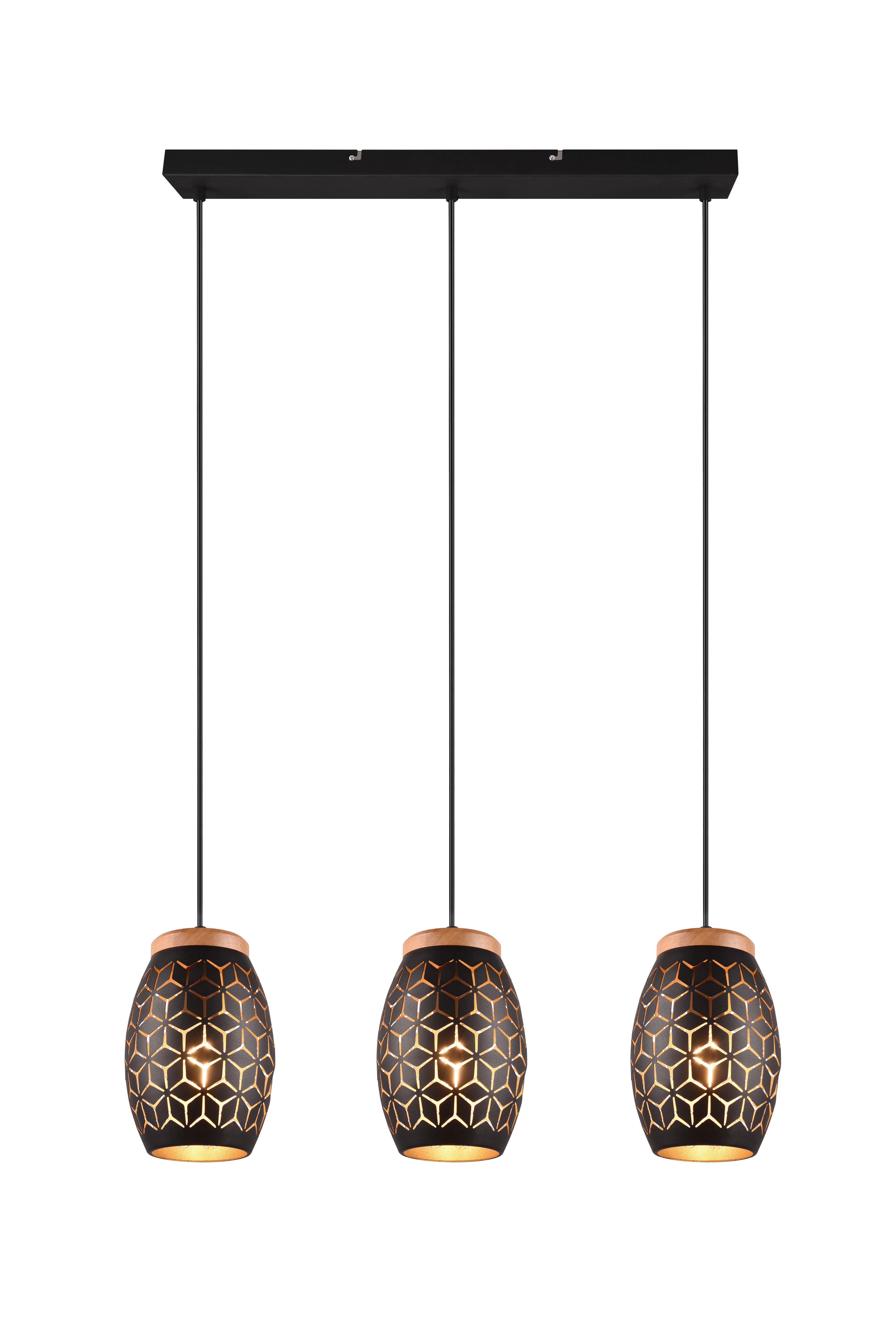 Pendelleuchte R31573080 Bidar - Goldfarben/Schwarz, Basics, Holz/Metall (71/15/150cm)