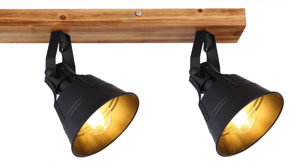 Strahler Günther 4-flammig Berstellbar L: 82 Cm - Goldfarben/Schwarz, Natur, Holz/Metall (82/24cm) - Globo