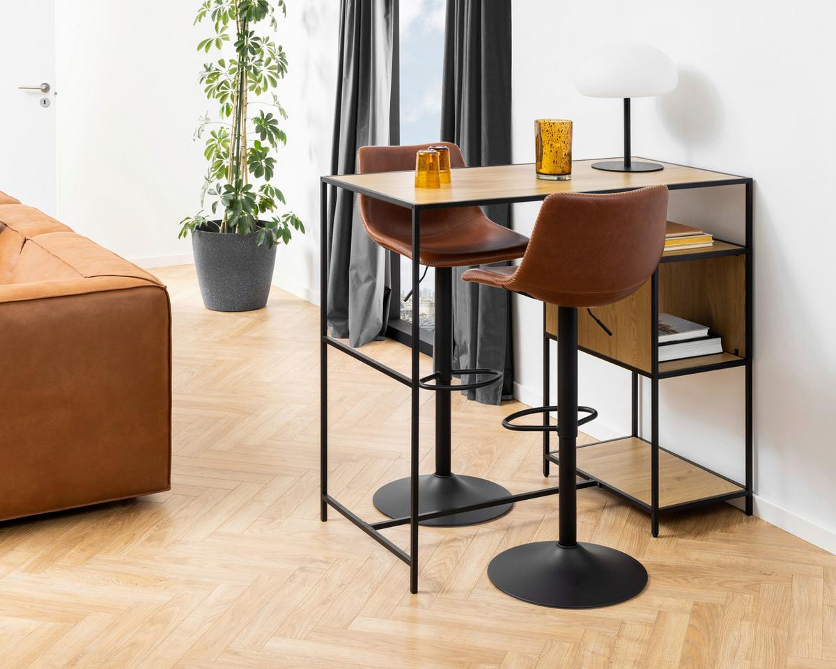 Barhocker Mit Lehne Oregon Braun/hellbraun - Hellbraun/Schwarz, Trend, Textil/Metall (47/110/51cm) - MID.YOU
