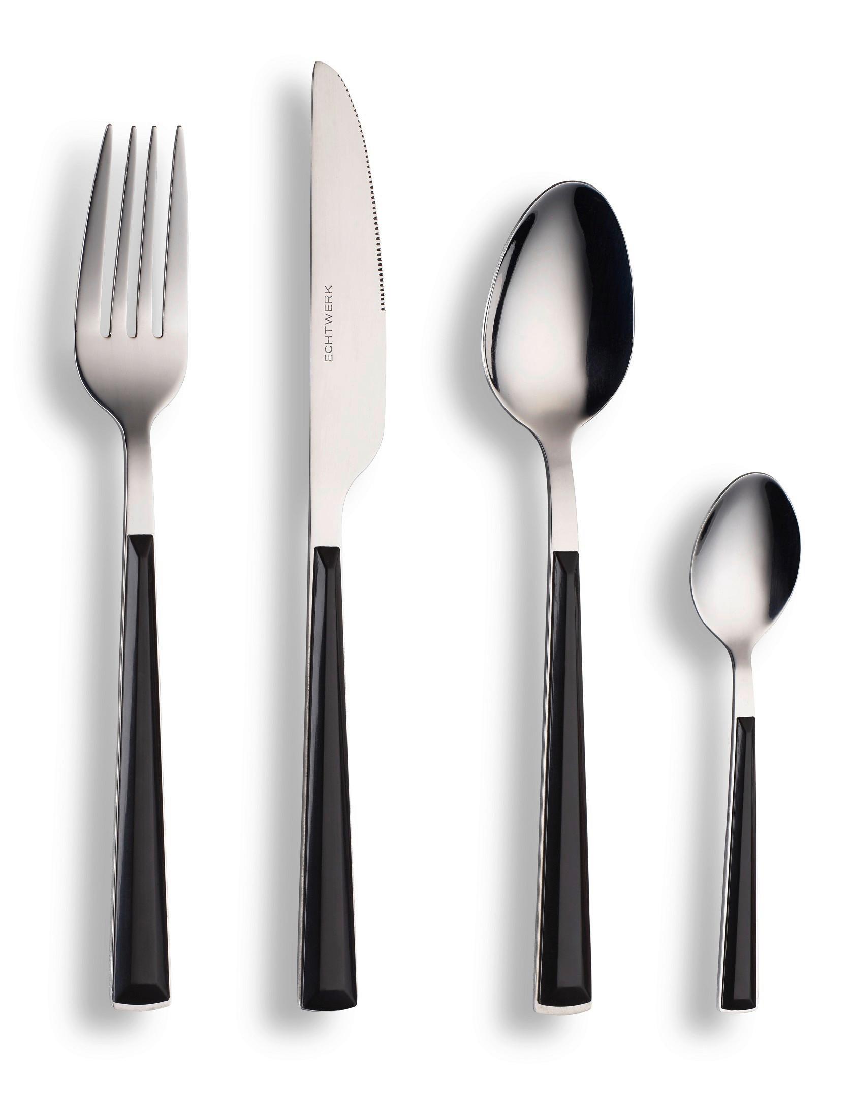 Besteckset 16-teilig Für 4 Personen - Silberfarben/Schwarz, Basics, Metall - Echtwerk