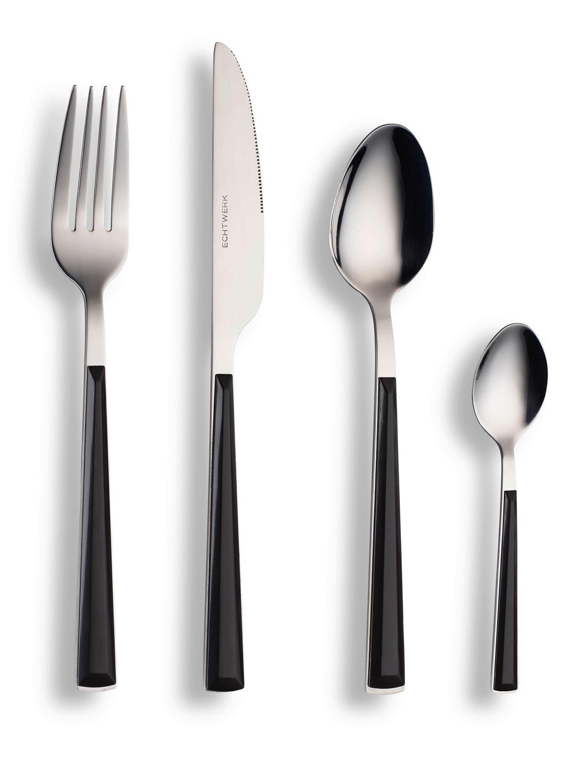Besteckset 16-teilig Für 4 Personen - Silberfarben/Schwarz, Basics, Metall - Echtwerk