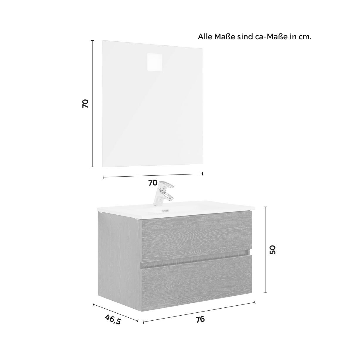 Skříňka s umyvadlem a LED zrcadlem MATTEO - bílá/černá, Moderní, kompozitní dřevo/keramika (76/50/46,5cm) - Livetastic