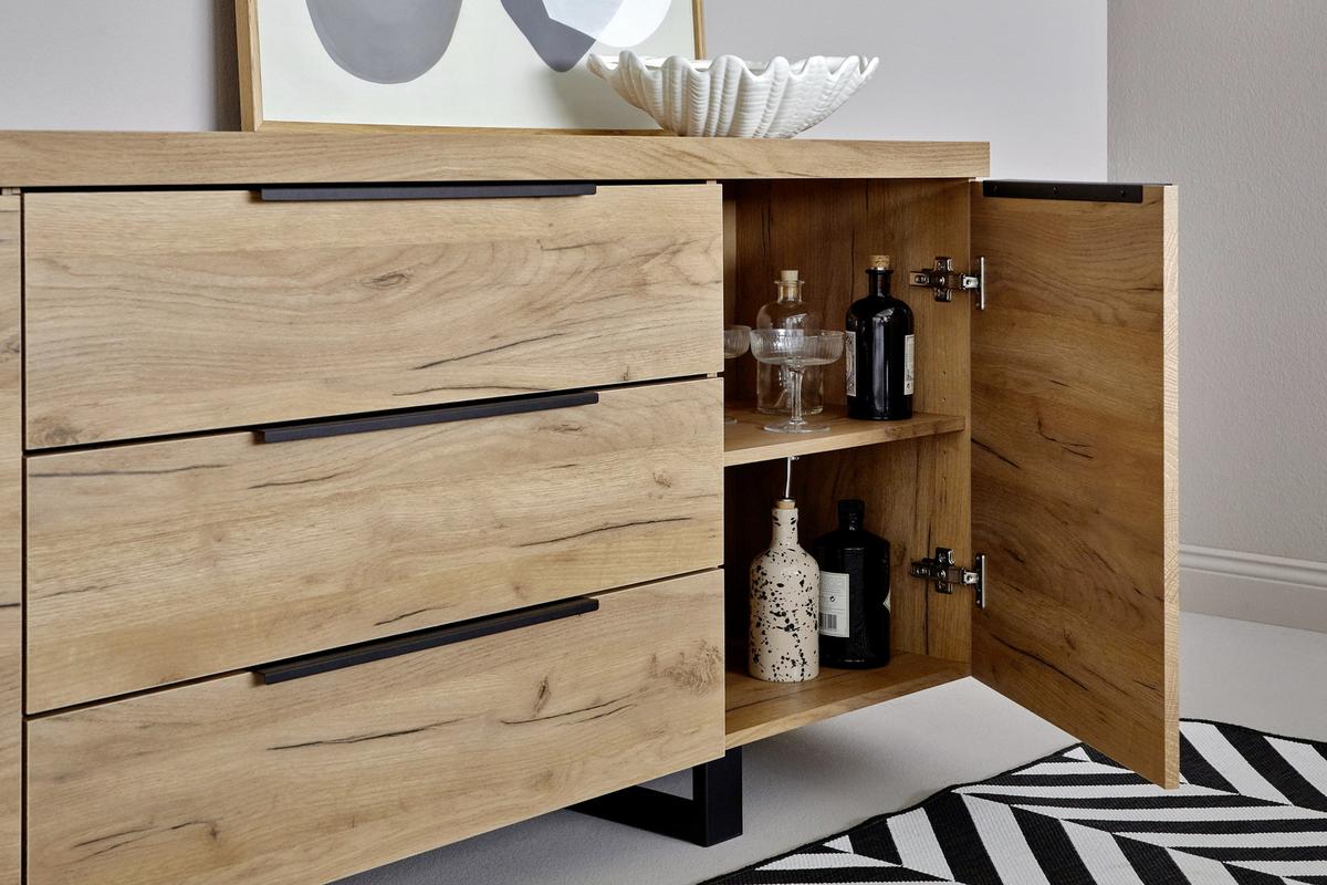 Sideboard 180 Cm Aspen Sb 180 Kernbuche - Eichefarben/Schwarz, KONVENTIONELL, Holzwerkstoff/Metall (180/74/39,5cm) - Livetastic