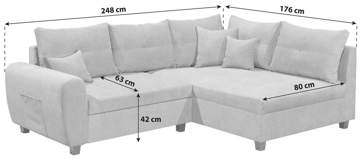 Ecksofa Mit Schlaffunktion + Kissen Lea, Polyester-Nylon - Beere/Schwarz, Basics, Holzwerkstoff/Textil (248/176cm) - MID.YOU
