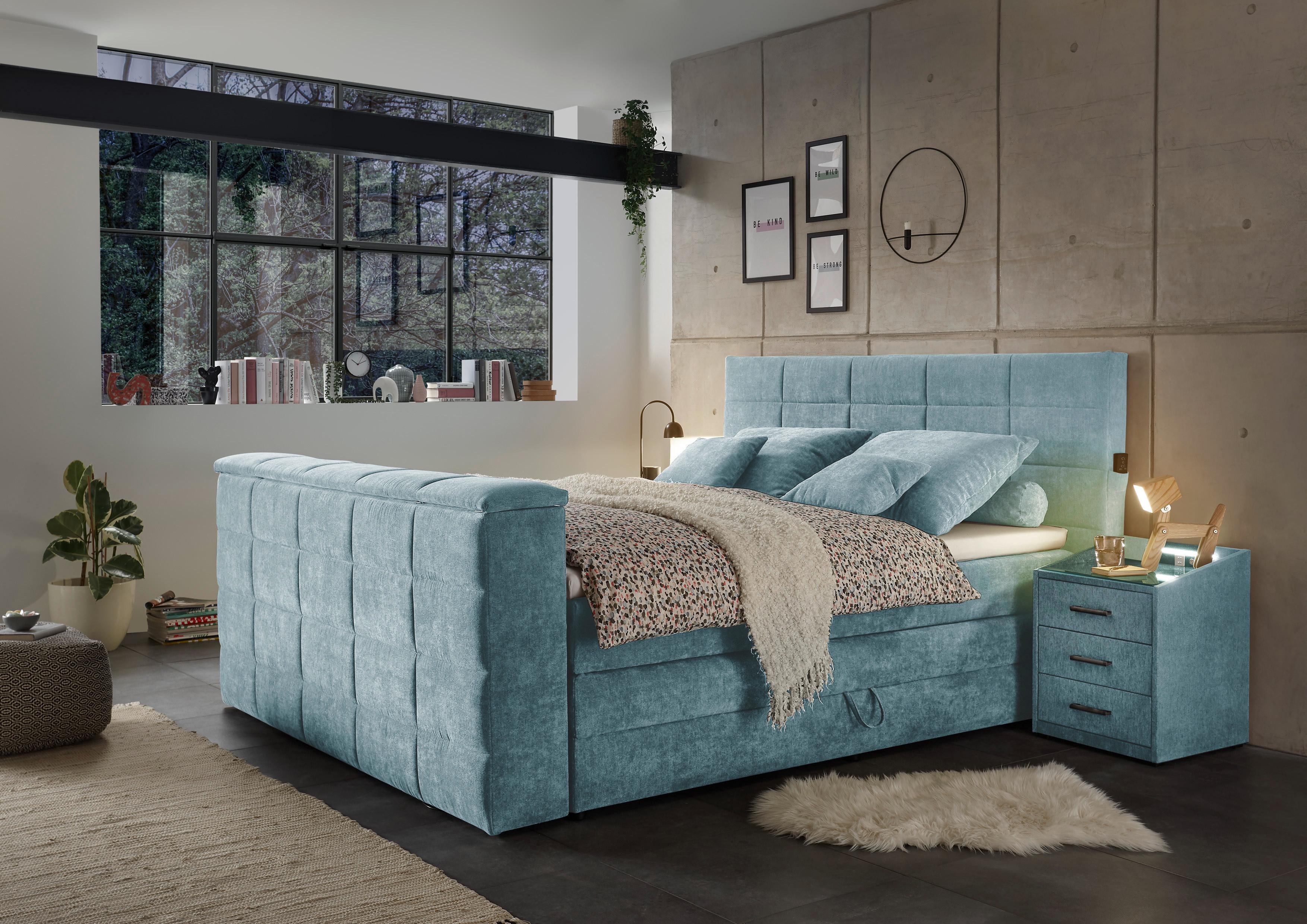 Boxspringbett Mit Bettkasten 180x200 Cm Denver - Blau, KONVENTIONELL, Textil (180/200cm) - Carryhome