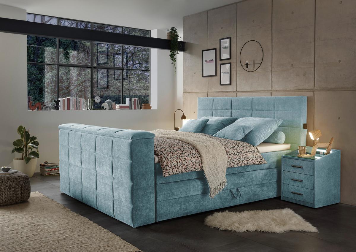 Boxspringbett Mit Bettkasten 180x200 Cm Denver - Blau, KONVENTIONELL, Textil (180/200cm) - Carryhome