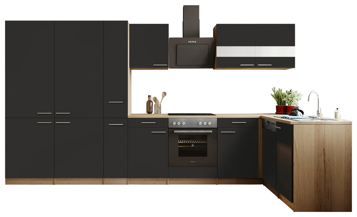 ECKKÜCHE Merle, Schwarz S: 370x172 cm - Eichefarben/Schwarz, Trend, Holzwerkstoff (370/172cm) - Respekta
