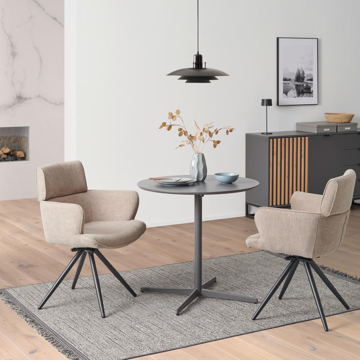 Armlehnstuhl Elis Webstoff Taupe, B: 62 cm - Taupe/Schwarz, KONVENTIONELL, Textil/Metall (62/89/62cm) - Livetastic