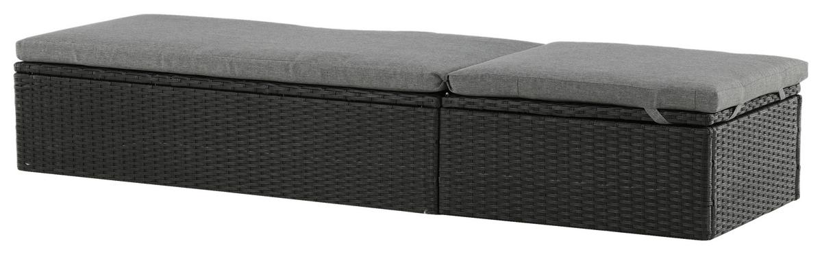 Sonnenliege Quad Kunststoff, Rückenlehne - Schwarz/Grau, KONVENTIONELL, Kunststoff/Textil (60.5/37.5/198cm) - Gardenson