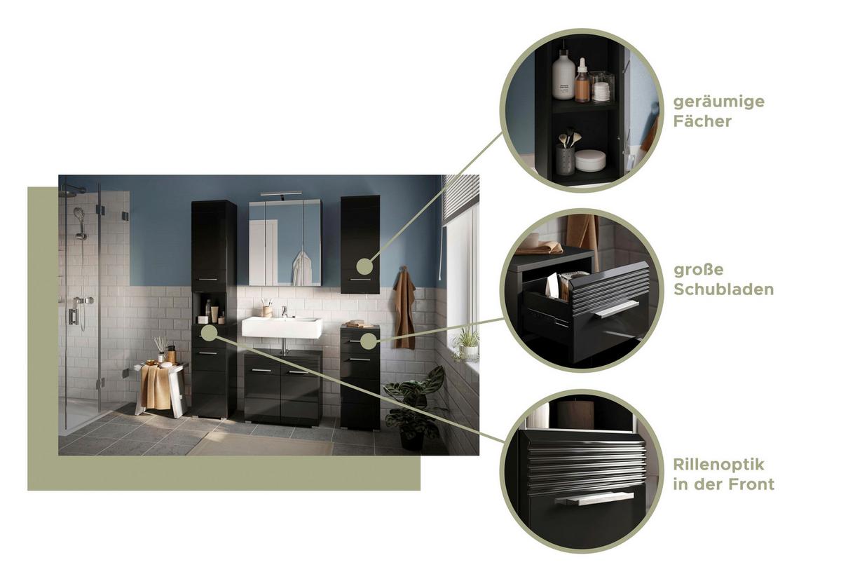 Spiegelschrank Linus Schwarz B: 60 cm - Schwarz, MODERN, Glas/Holzwerkstoff (60/70/18cm) - MID.YOU