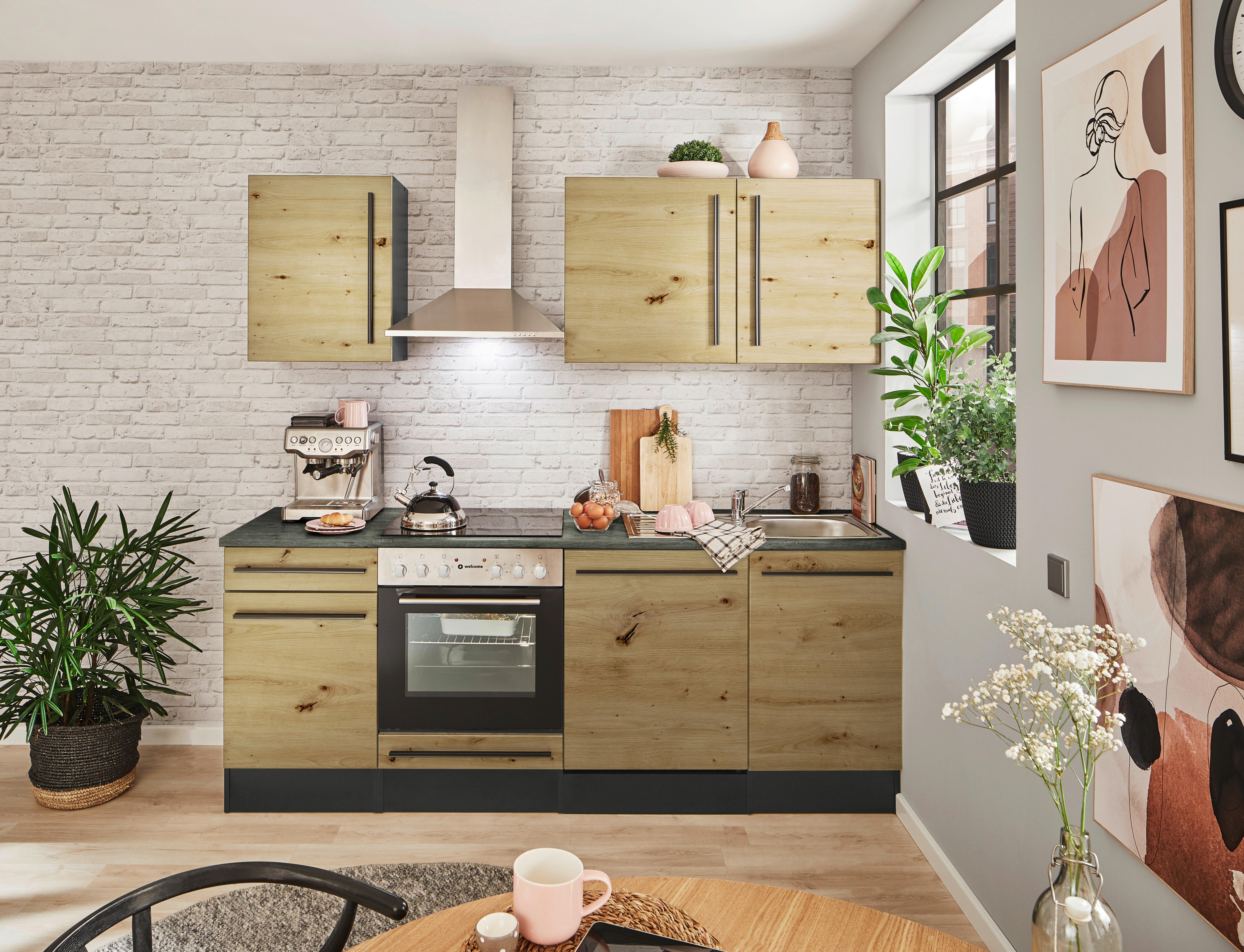 Kuchynský blok bez spotrebičov JAZZ 8 - černá/antracitová, Lifestyle, kompozitní dřevo/plast (220cm) - MID.YOU