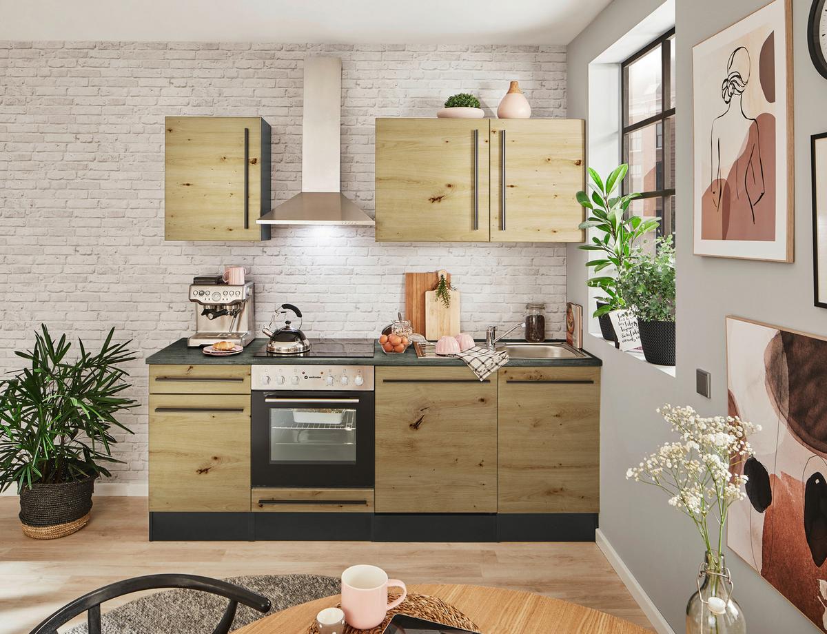 Kuchynský blok bez spotrebičov JAZZ 8 - černá/antracitová, Lifestyle, kompozitní dřevo/plast (220cm) - MID.YOU