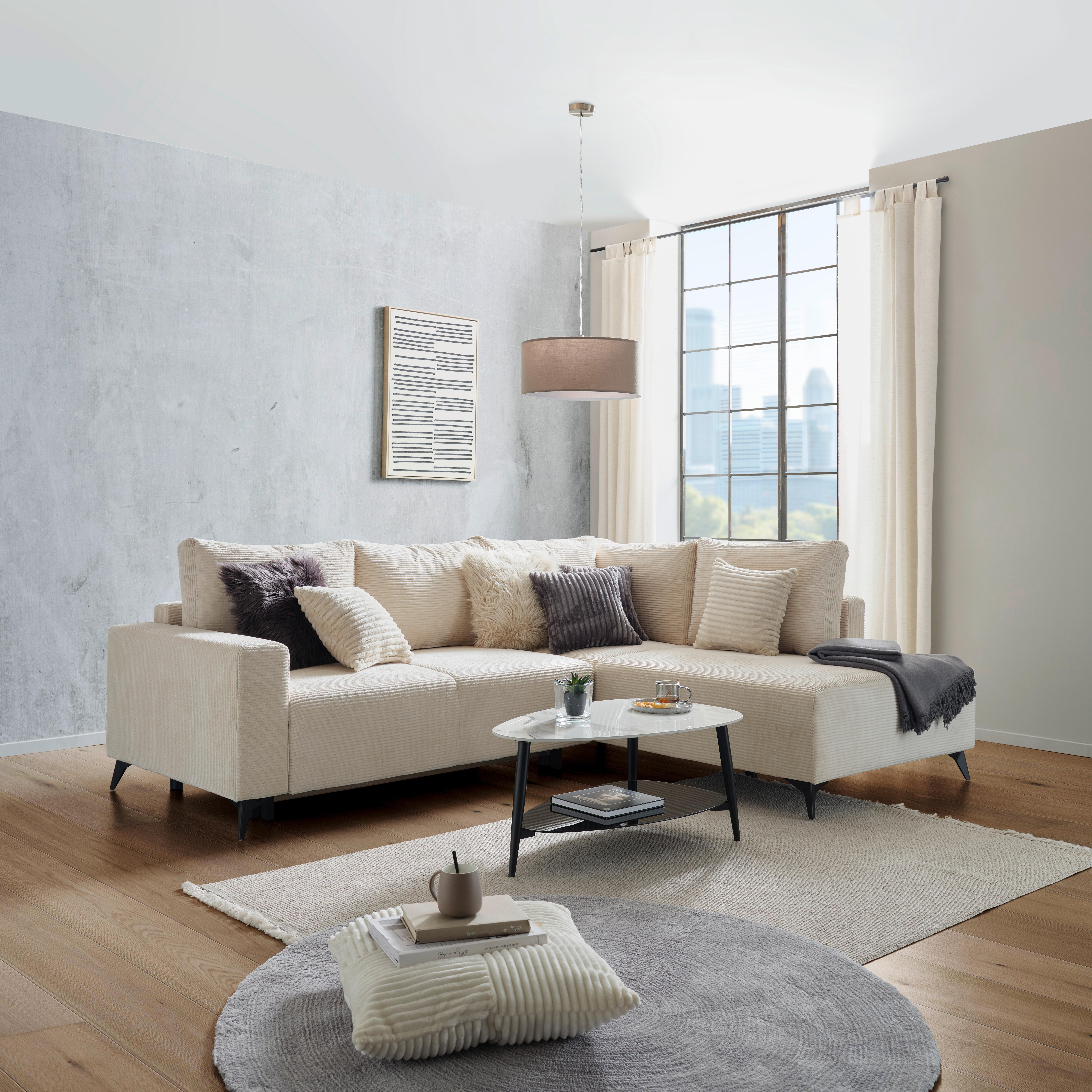 Ecksofa mit Schlaffunktion Viktor Creme Cord - Beige/Creme, MODERN, Textil (270/212cm)